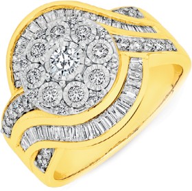 9ct+Gold+Diamond+Cluster+Wrap+Dress+Ring