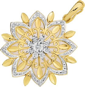 9ct+Gold+Diamond+Flower+Enhancer+Pendant