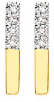 9ct+Gold+Diamond+Half+Pave+Bar+Stud+Earrings