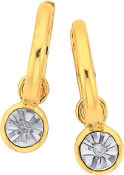 9ct+Gold+Two+Tone++Diamond+Drop+Huggie+Earrings