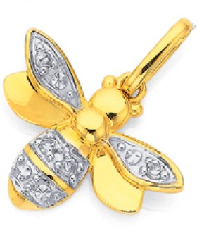 9ct+Gold+Diamond+Golden+Bee+Pendant