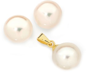 9ct+Gold+Cultured+Freshwater+Pearl+Stud+%26amp%3B+Pendant+Set