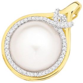 9ct+Gold+Cultured+Mabe+Pearl+and+Diamond+Enhancer+Pendant