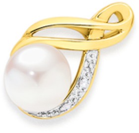 9ct+Gold+Cultured+Fresh+Water+Pearl+%26amp%3B+Diamond+Crossover+Pendant