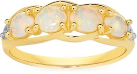 9ct+Gold+White+Opal+and+Diamond+Band