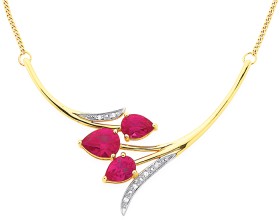 9ct+Gold+Created+Ruby+and+Diamond+Tulip+Necklet