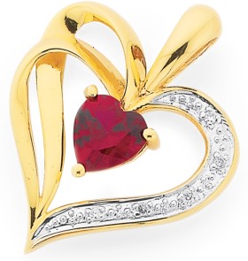 9ct-Gold-Created-Ruby-Diamond-Heart-Cut-Sweetheart-Pendant on sale