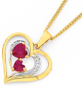 9ct+Gold+Created+Heart+%26amp%3B+Diamond+Pendant