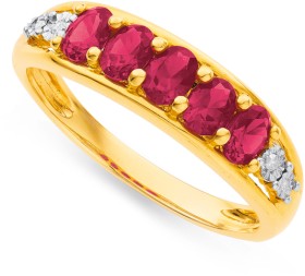 9ct-Gold-Created-Ruby-Diamond-Ring on sale