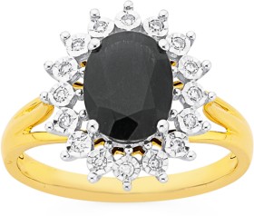 9ct+Gold+Black+Sapphire+%26amp%3B+Diamond+Ring