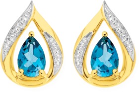 9ct-Gold-London-Blue-Topaz-Diamond-Earrings on sale