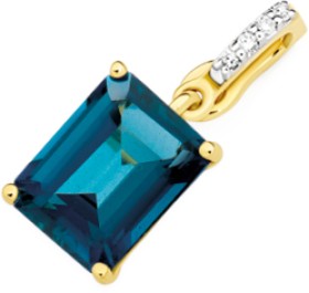 9ct+Gold+London+Blue+Topaz+%26amp%3B+Diamond+Pendant