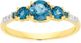 9ct-Gold-London-Blue-Topaz-Diamond-Ring on sale