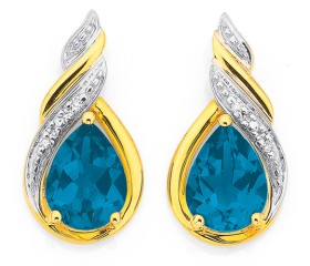 9ct-Gold-London-Blue-Topaz-Diamond-Stud-Earrings on sale