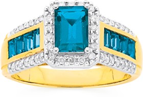 9ct-Gold-London-Blue-Topaz-Diamond-Ring on sale