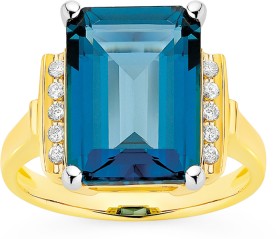 9ct+Gold+London+Blue+Topaz+%26amp%3B+Diamond+Ring