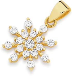 9ct+Gold+Cubic+Zirconia+Snowflake+Pendant