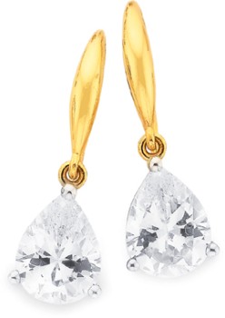 9ct+Gold+Cubic+Zirconia+Pear+Drop+Earrings