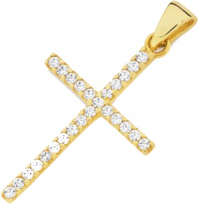 9ct+Gold+Cubic+Zirconia+Cross+Pendant