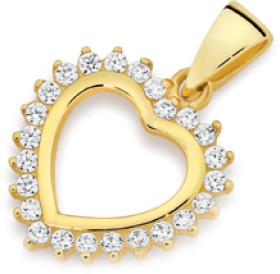 9ct+Gold+Cubic+Zirconia+Heart+Pendant