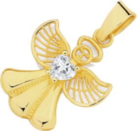 9ct+Gold+Cubic+Zirconia+Angel+Pendant