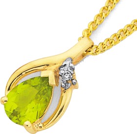 9ct-Gold-Peridot-Diamond-Pear-Pendant on sale