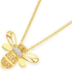 9ct+Gold+Citrine+%26amp%3B+Diamond+Bumble+Bee+Slider+Pendant