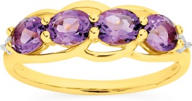 9ct+Gold+Amethyst+%26amp%3B+Diamonds+Ring