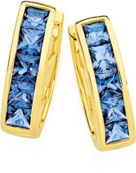 9ct-Gold-Created-Sapphire-Huggie-Earrings on sale