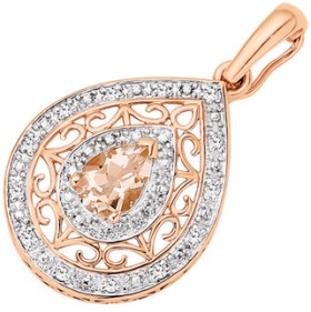 9ct+Rose+Gold+Morganite+%26amp%3B+Diamond+Pear+Shape+Enahancer