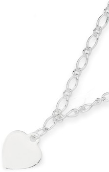 Sterling+Silver+19cm+Figaro+Heart+Charm+Bracelet