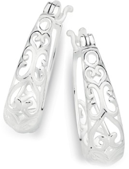 Sterling-Silver-Tapered-Filigree-Hoops on sale