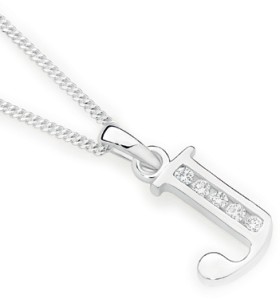 Sterling+Silver+Cubic+Zirconia+Block+Initial+J+Pendant