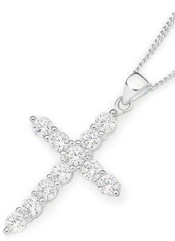 Sterling+Silver+Large+Claw+Set+Cubic+Zirconia+Cross+Pendant