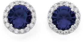 Sterling+Silver+Dark+Blue+Glass+%26amp%3B+Cubic+Zirconia+Cluster+Earrings