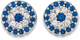 Sterling+Silver+Round+Dark+Blue+Cubic+Zirconia+Evil+Eye+Stud+Earrings