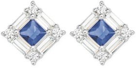 Sterling+Silver+Square+Dark+Blue+%26amp%3B+Cubic+Zirconia+Baguette+Earrings