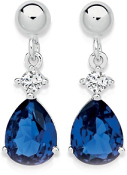 Sterling+Silver+Pear+Dark+Blue+Cubic+Zirconia+Drop+Earrings