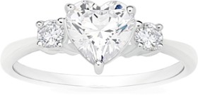 Sterling-Silver-Cubic-Zirconia-Heart-Trilogy-Ring on sale