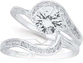 Sterling+Silver+Cubic+Zirconia+Bridal+Set+with+Channel+Swirl+Ring