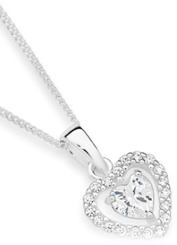 Sterling+Silver+Cubic+Zirconia+Heart+in+Cubic+Zirconia+Border+Pendant