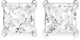 Sterling+Silver+5mm+Princess-Cut+Cubic+Zirconia+Studs+Earrings