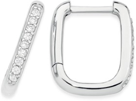 Sterling+Silver+Cubic+Zirconia+Set+Front+Oblong+Huggies