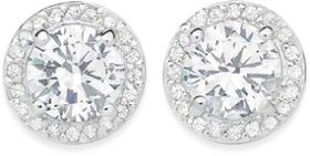 Sterling+Silver+Round+Cubic+Zirconia+Cluster+Stud+Earrings