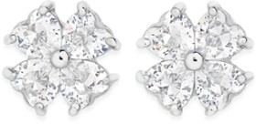 Sterling+Silver+Heart+Cubic+Zirconia+Flower+Studs