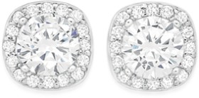 Sterling-Silver-Cushion-Cubic-Zirconia-Cluster-Stud-Earrings on sale