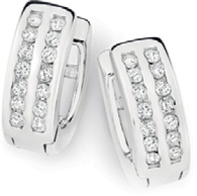 Sterling+Silver+Two+Row+Cubic+Zirconia+Huggies