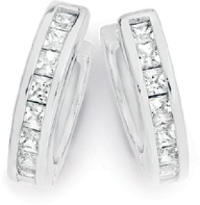 Sterling+Silver+Princess+Cubic+Zirconia+Huggies