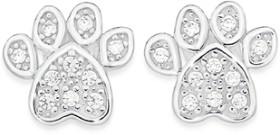 Sterling+Silver+Cubic+Zirconia+Paw+Print+Stud+Earrings