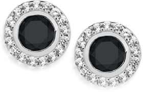 Sterling+Silver+Round+Black+Cubic+Zirconia+Cluster+Stud+Earrings